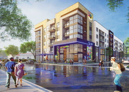 Exterior facade rendering of Fox Station