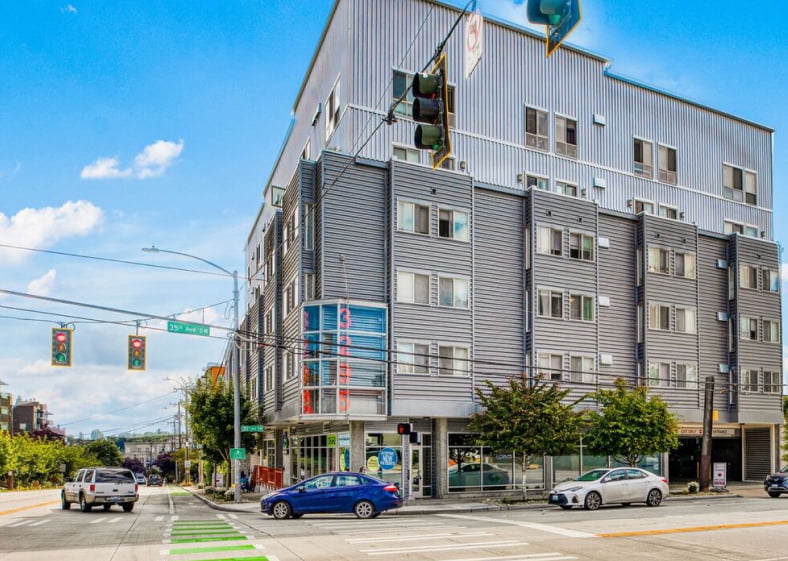 Apartment building exterior street view