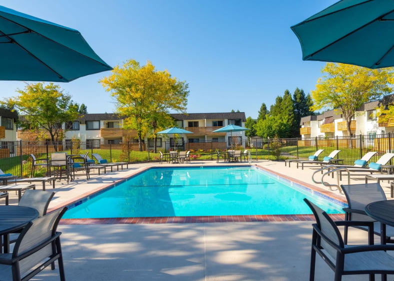 Pool area and exterior facade
